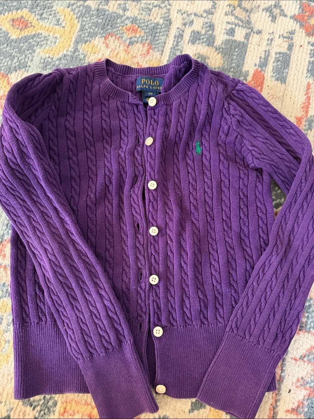 Polo by Ralph Lauren Vibrant Purple Cable-Knit Button Cardigan fits 4-5 years
